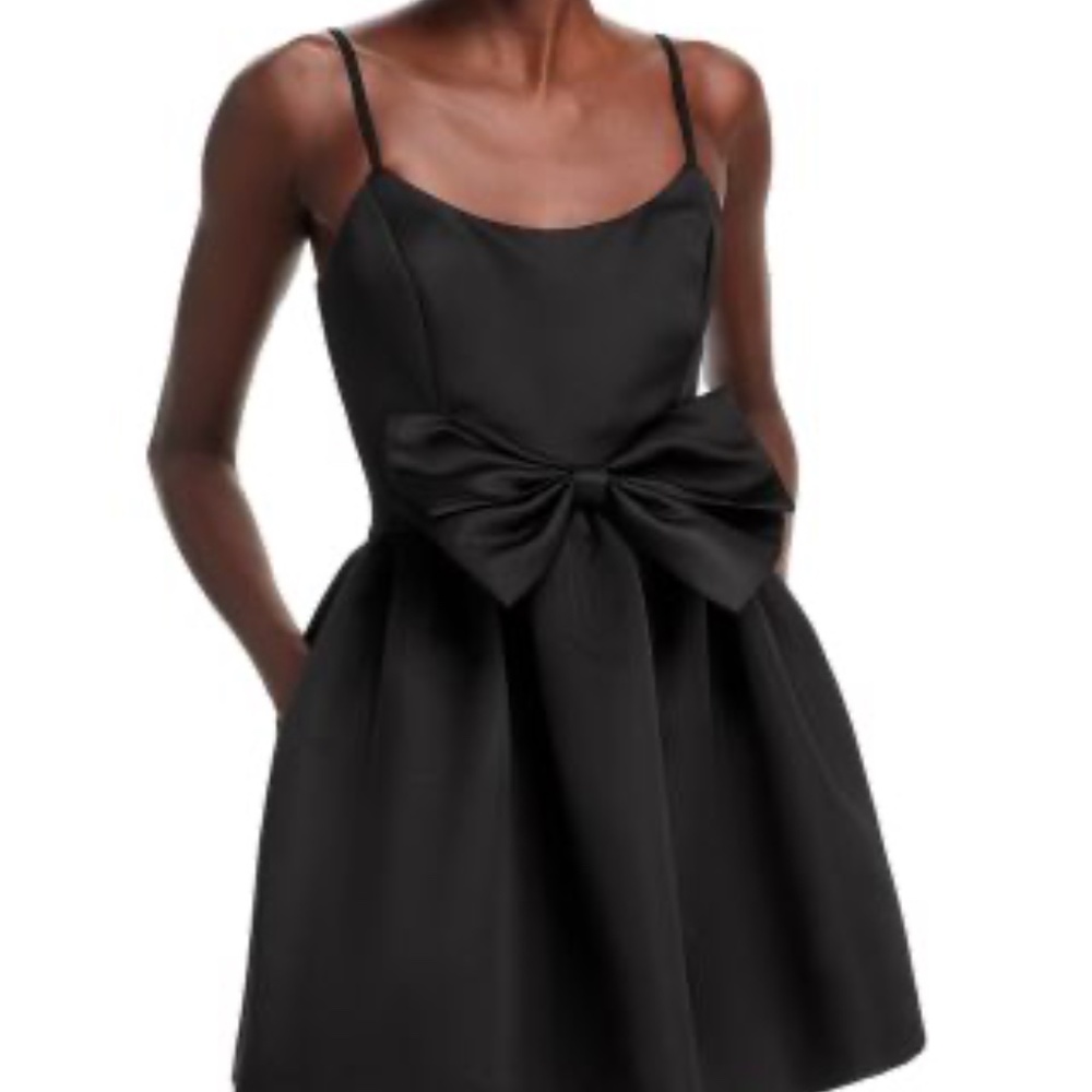 NWT Aqua black satin bow front fit and flare mini dress XL